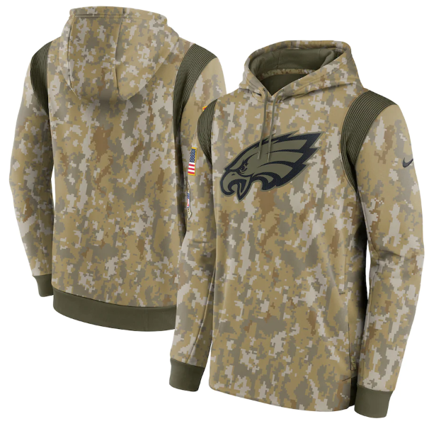 Men's Camo Philadelphia Eagles 2021 Salute To Service Therma Performance Pullover Hoodie
